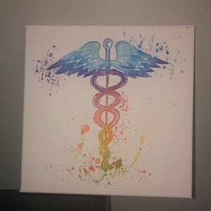 Watercolor Caduceus medical art 10x10 inches